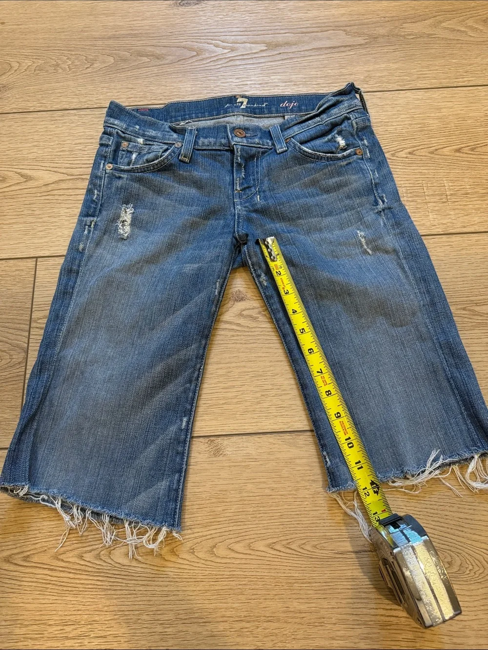 7 For All Mankind Dojo The Lexie Petite Distressed Denim Long Shorts size 25P